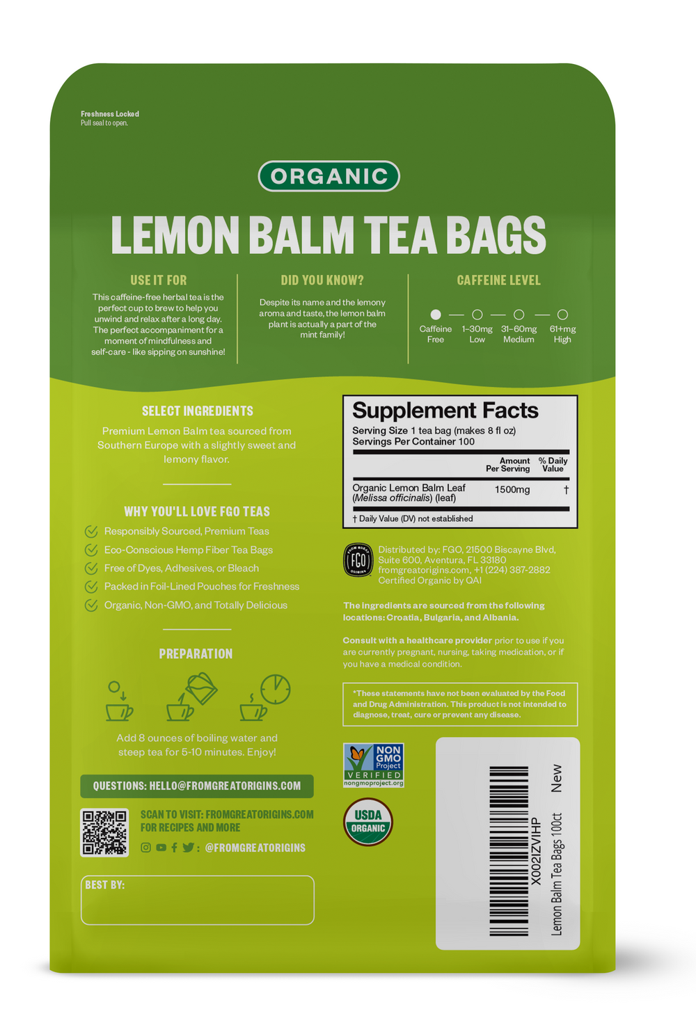 Lemon Balm Tea Bags