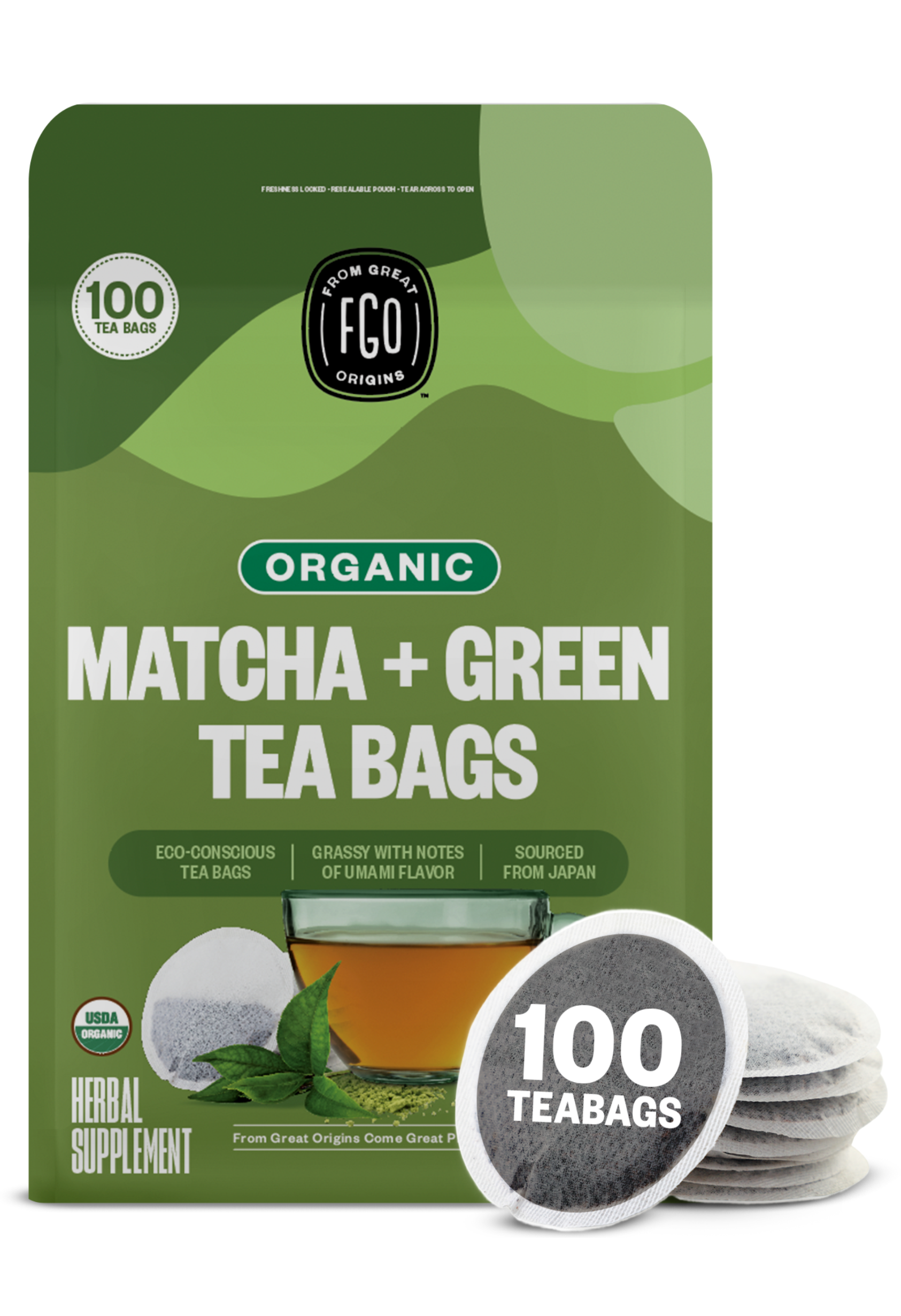 ちーこ☆　707050 Matcha + Green Tea Bags – FGO - From Great Origins