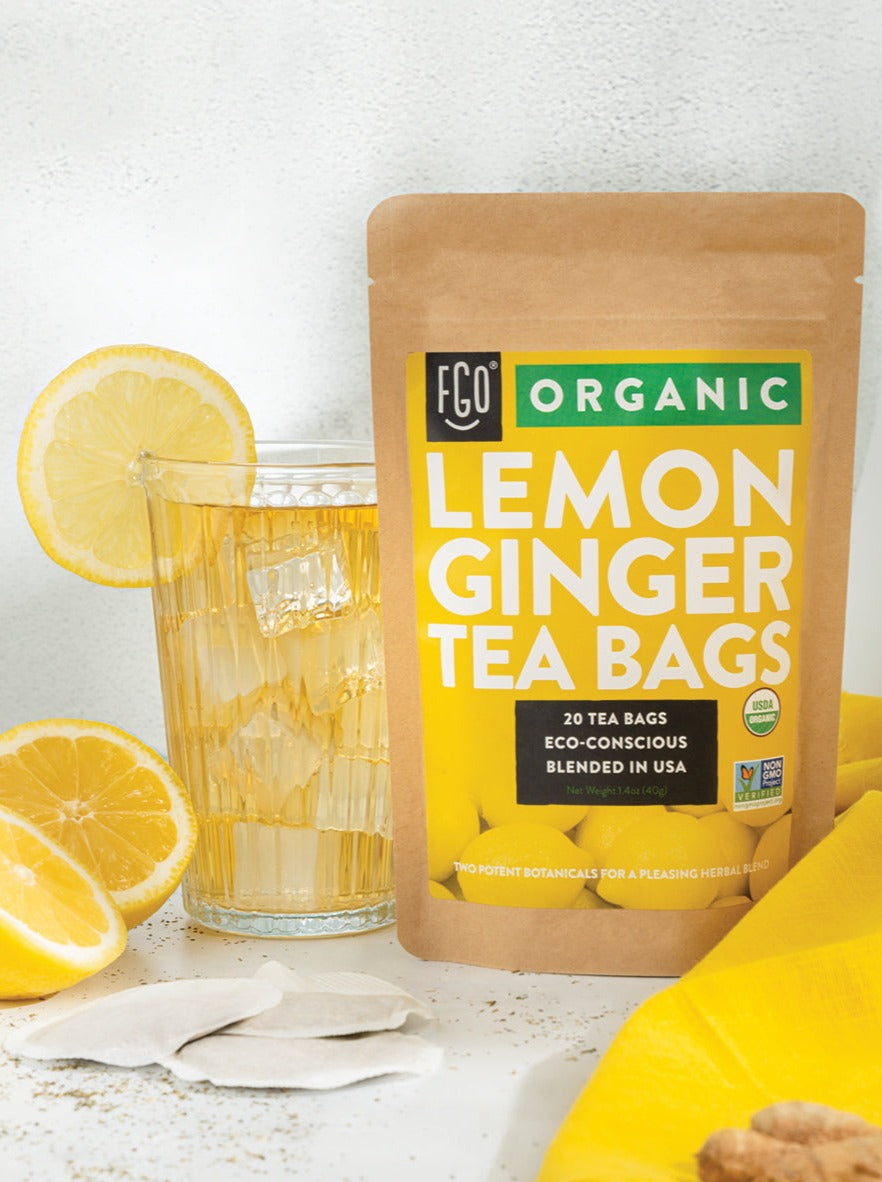 Eco-conscious Lemon Ginger Tea Bags.