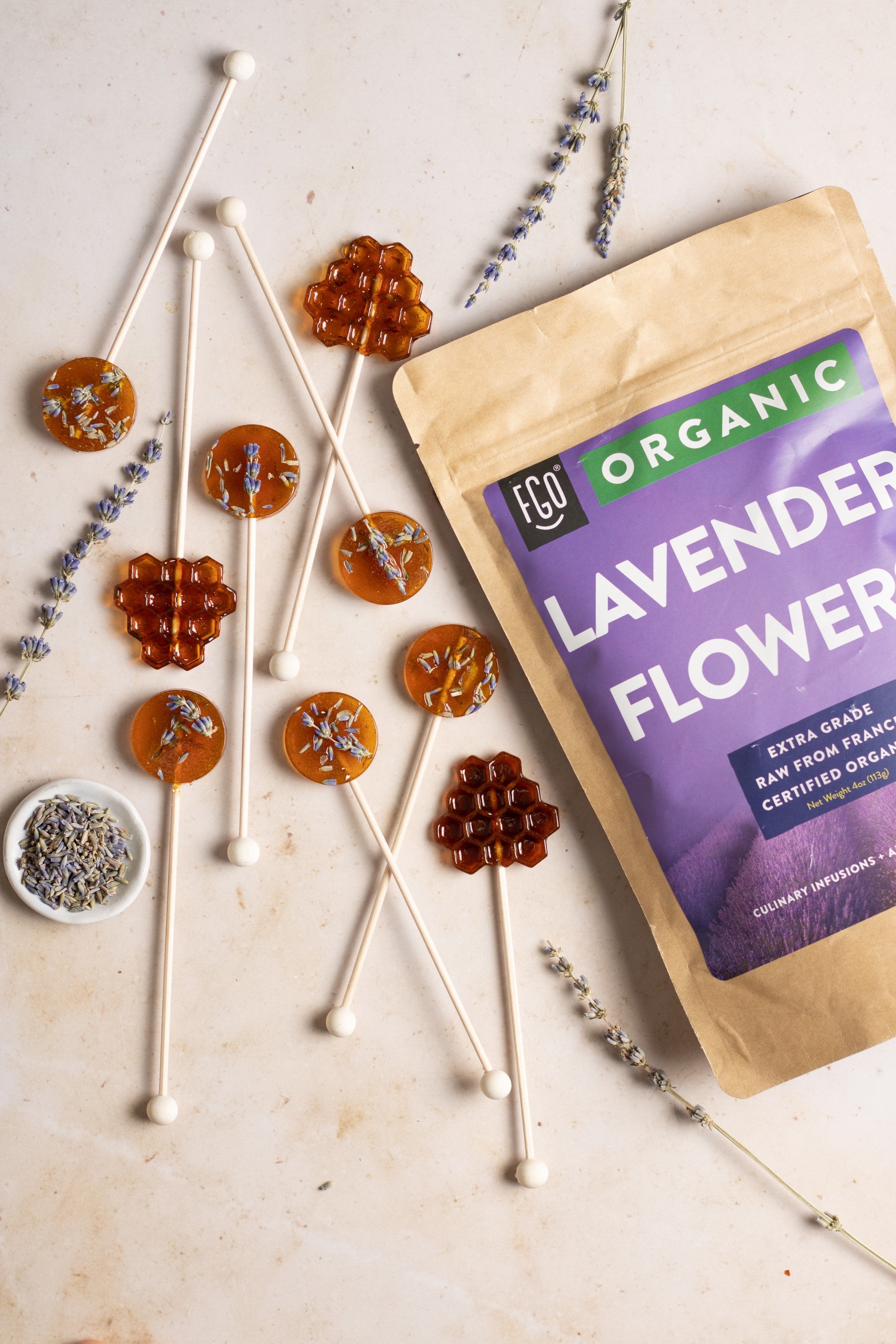 Lavender honey lollipops