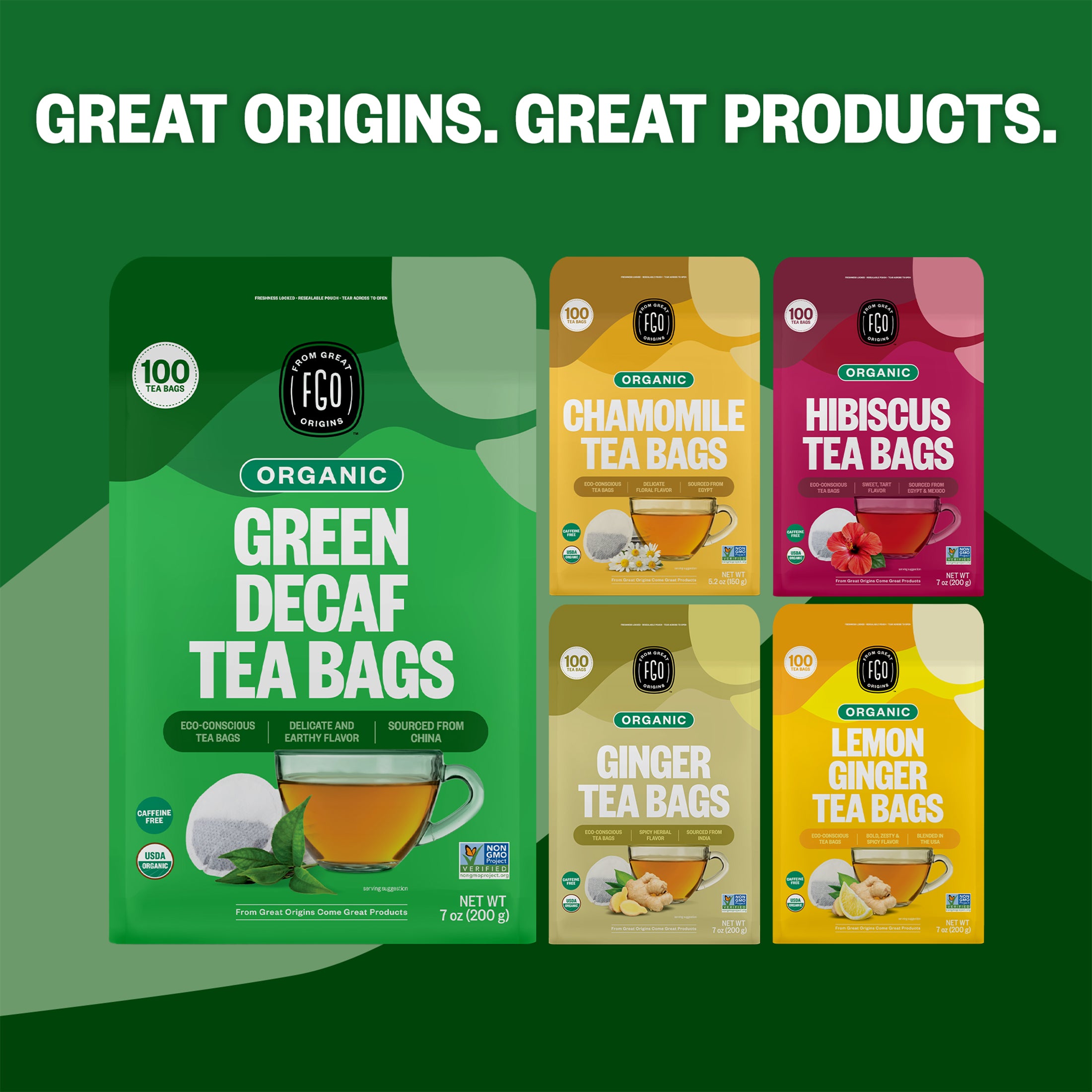 Green Decaf Tea Bags – FGO - From Great Origins