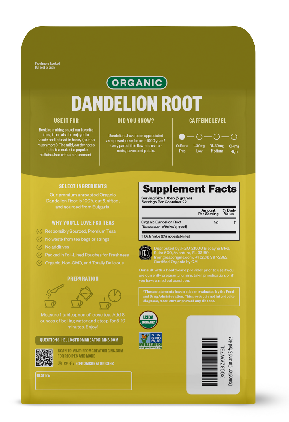 Dandelion Root - Cut & Sifted