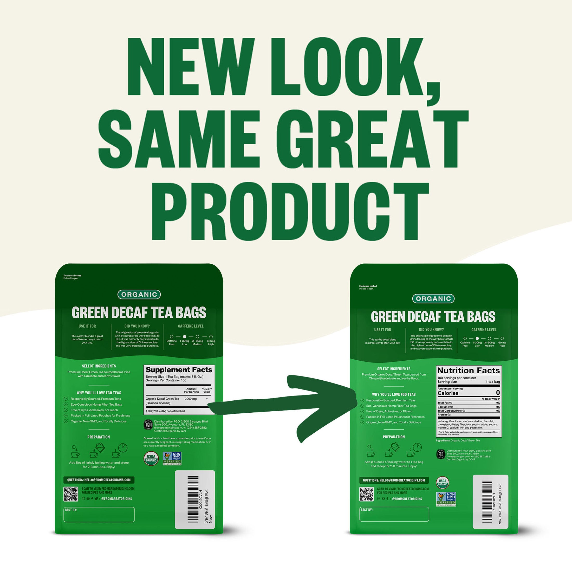 Green Decaf Tea Bags – FGO - From Great Origins