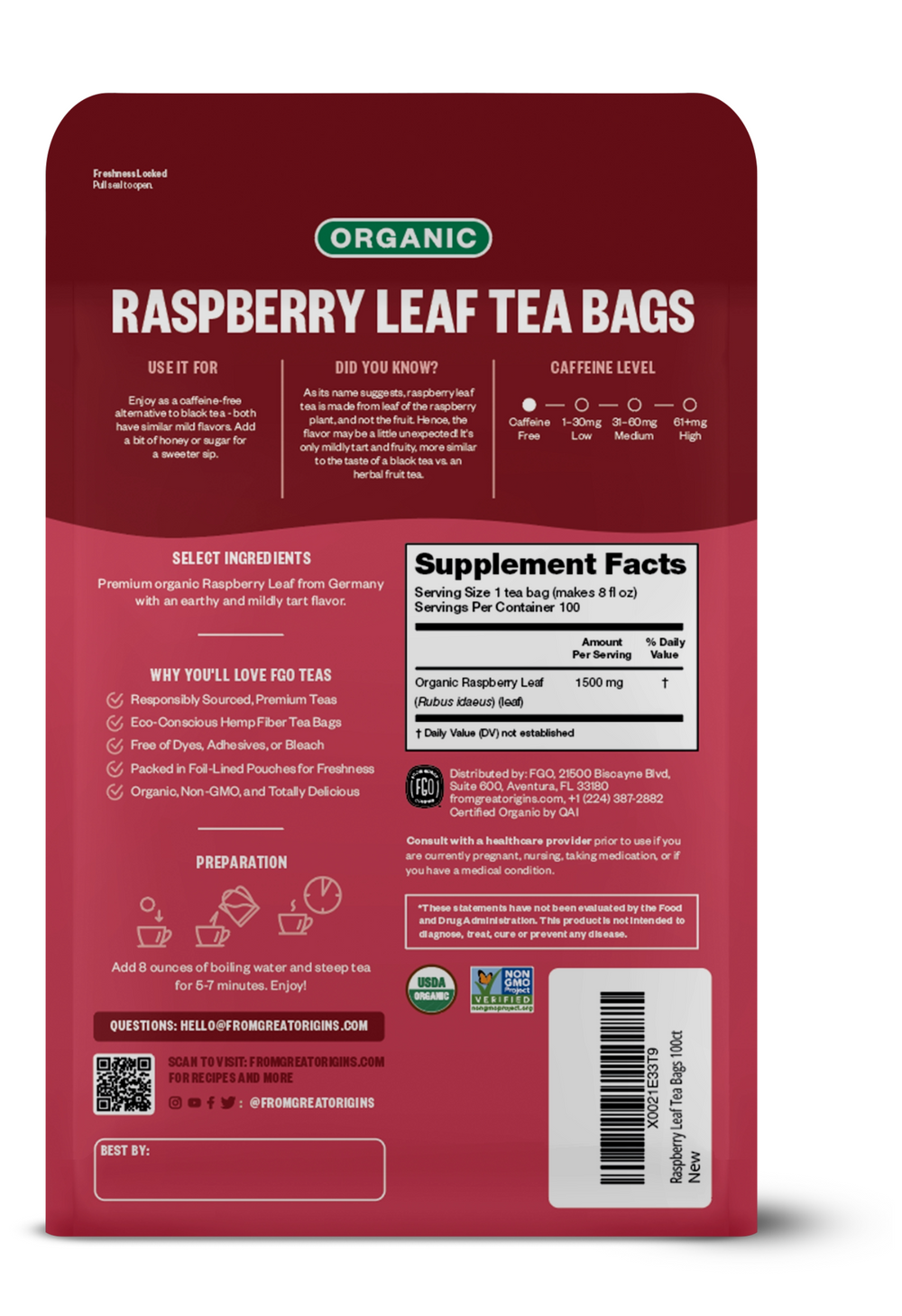Raspberry Leaf Tea Bags
