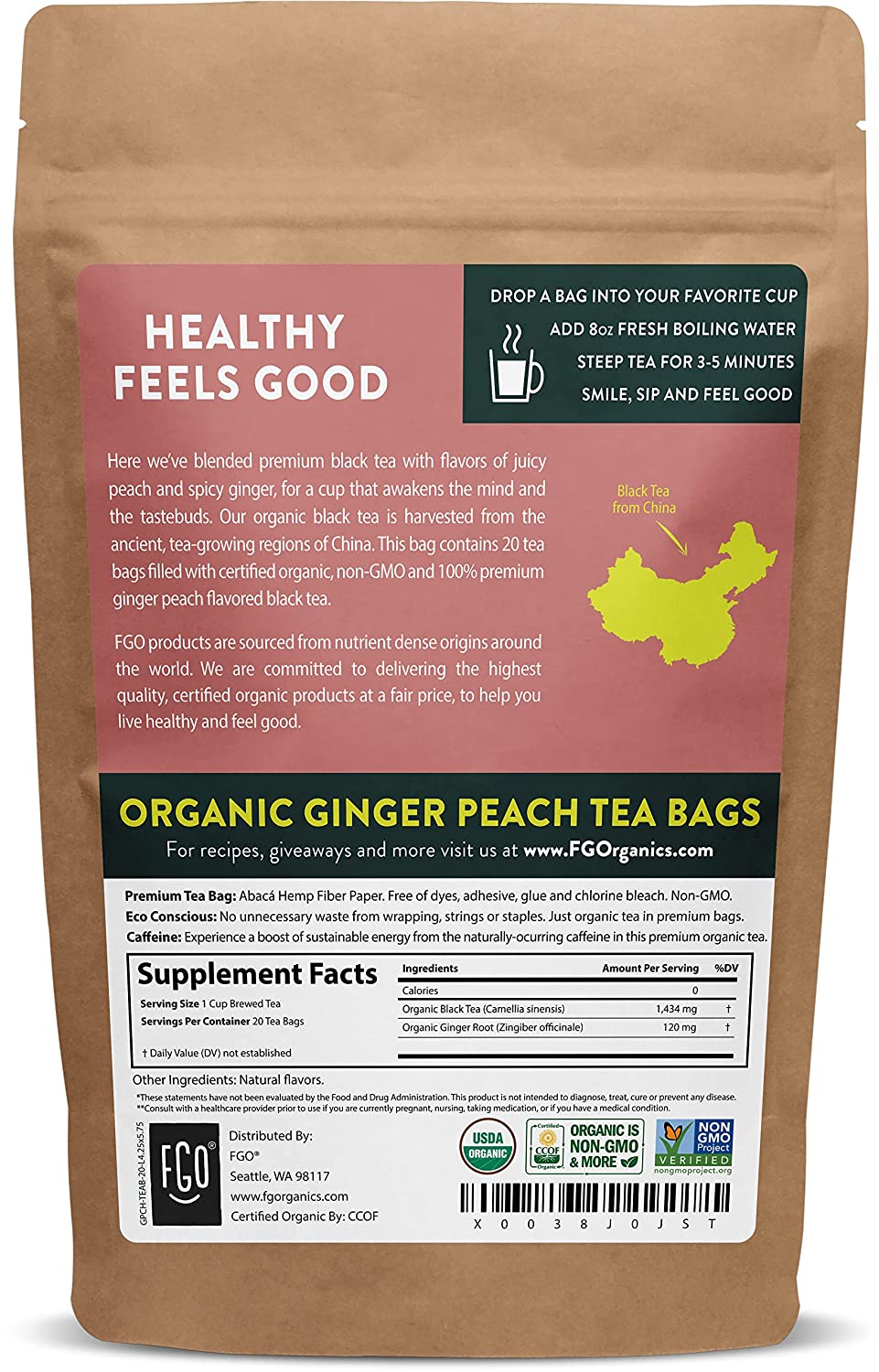 Ginger Peach Iced Tea - Large Black Tea Pouches