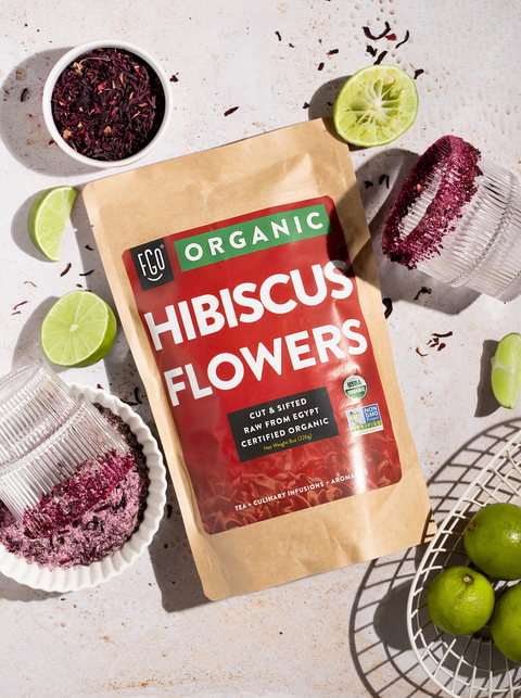 Raw Hibiscus flowers. A featured ingredient in this hibiscus coconut margarita.