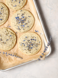 Fresh lavender earl grey cookies on a baking sheet.