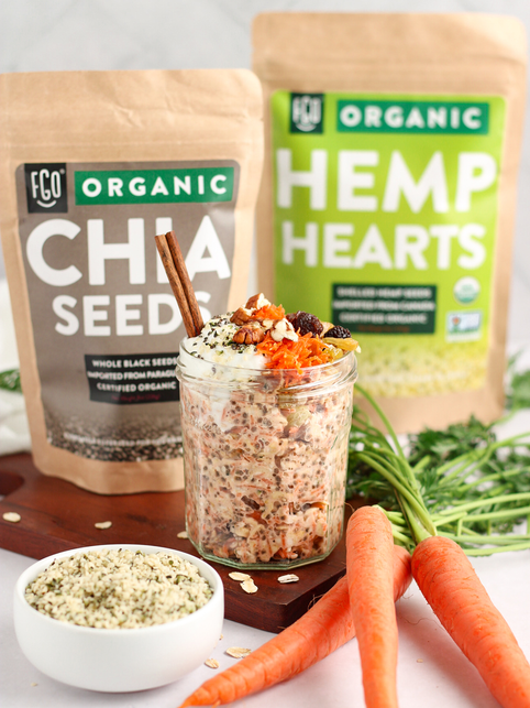 Carrot cake chia seed pudding with hemp hearts.