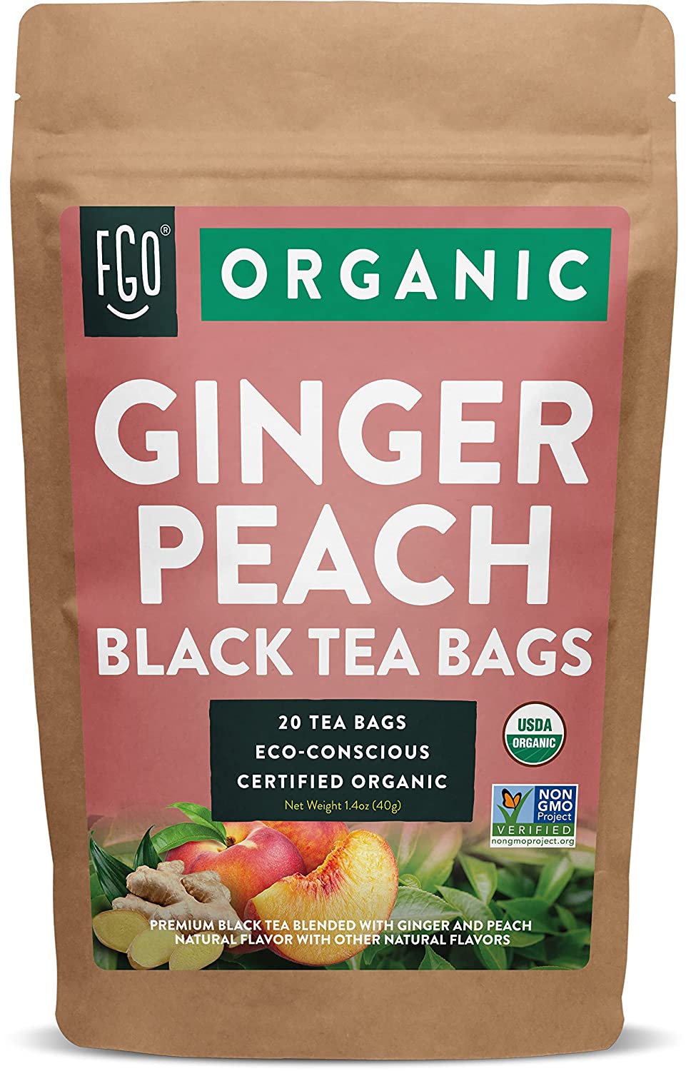 Finest Aromatic Ginger Peach Black Tea - Delicious Flavor - 50 Count