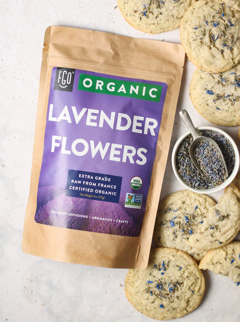 Lavender and earl grey sugar cookies made with raw dried lavender flowers.