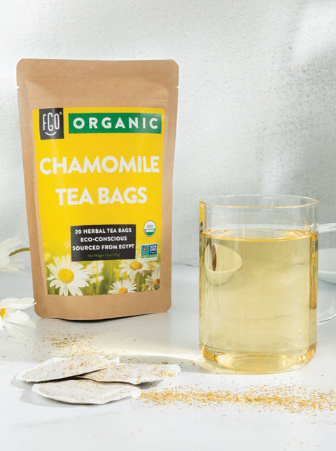 A glass of hot chamomile tea.