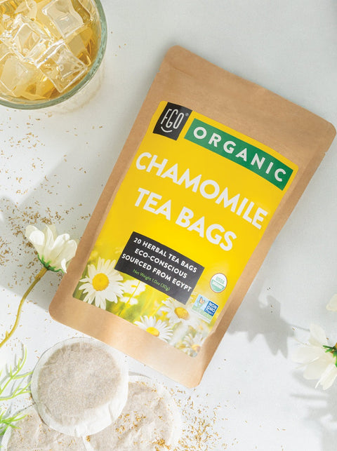 Eco-conscious chamomile tea bags.