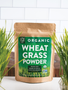 A kraft pouch of whole leaf wheatgrass powder.